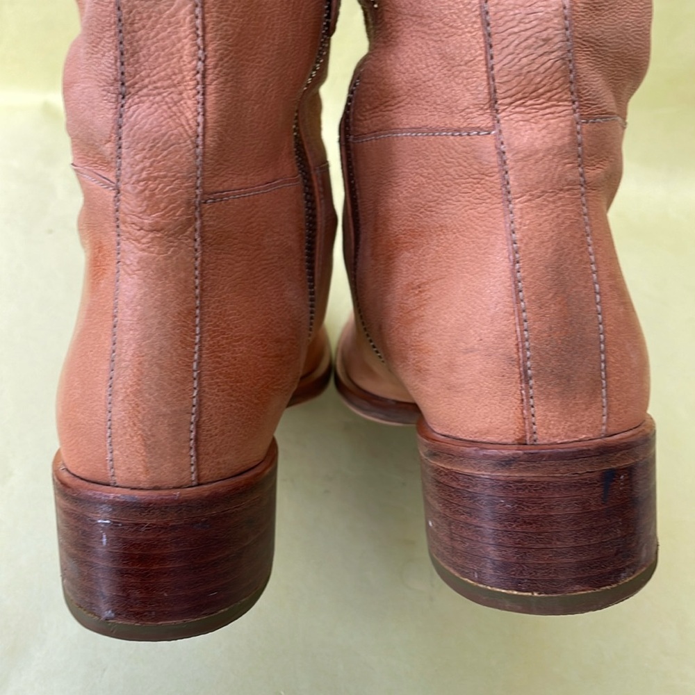 Orange/cream Prada pebbled all leather pull up riding boots - Picture 12 of 16